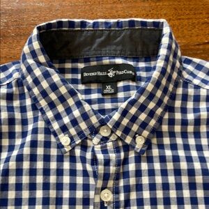 Beverly Hills Polo Club plaid gingham Blue White Button Down Dress Shirt XLarge